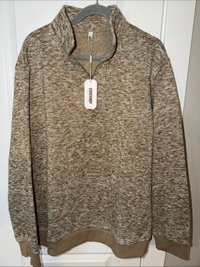 Coofandy Men’s Quilted-Look Brown Marled Quarter-Zip Sweater